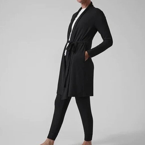 Athleta Black Cozy Waffle Knit Wind Down Sleep Robe - Picture 1 of 8